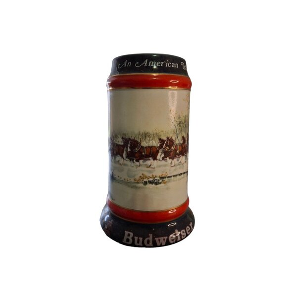1990 Budweiser Holiday Beer Stein Clydesdales An American Tradition Ceramarte - Picture 1 of 9